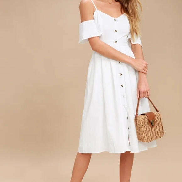 NWOT Lulu's I've Got Love White Off-the-Shoulder Midi Dress | Small S - Picture 4 of 7